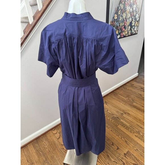 NWT VANESSA BRUNO Ezola Cotton Poplin Midi Shirt Dress Navy Blue Size XS - Picture 3 of 4